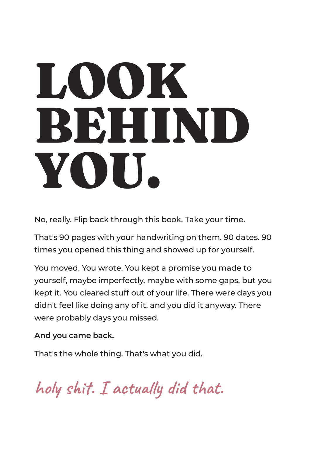 Look behind you page from the It Fucking Counts journal