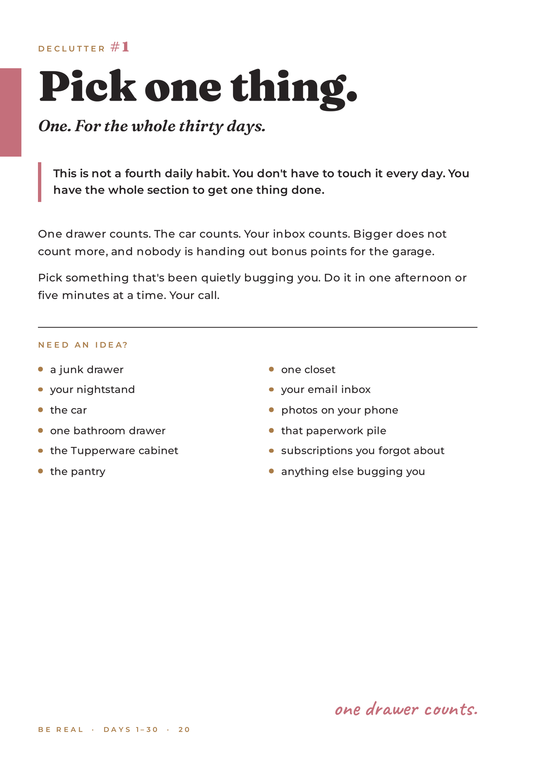 Declutter #1 page from the It Fucking Counts journal