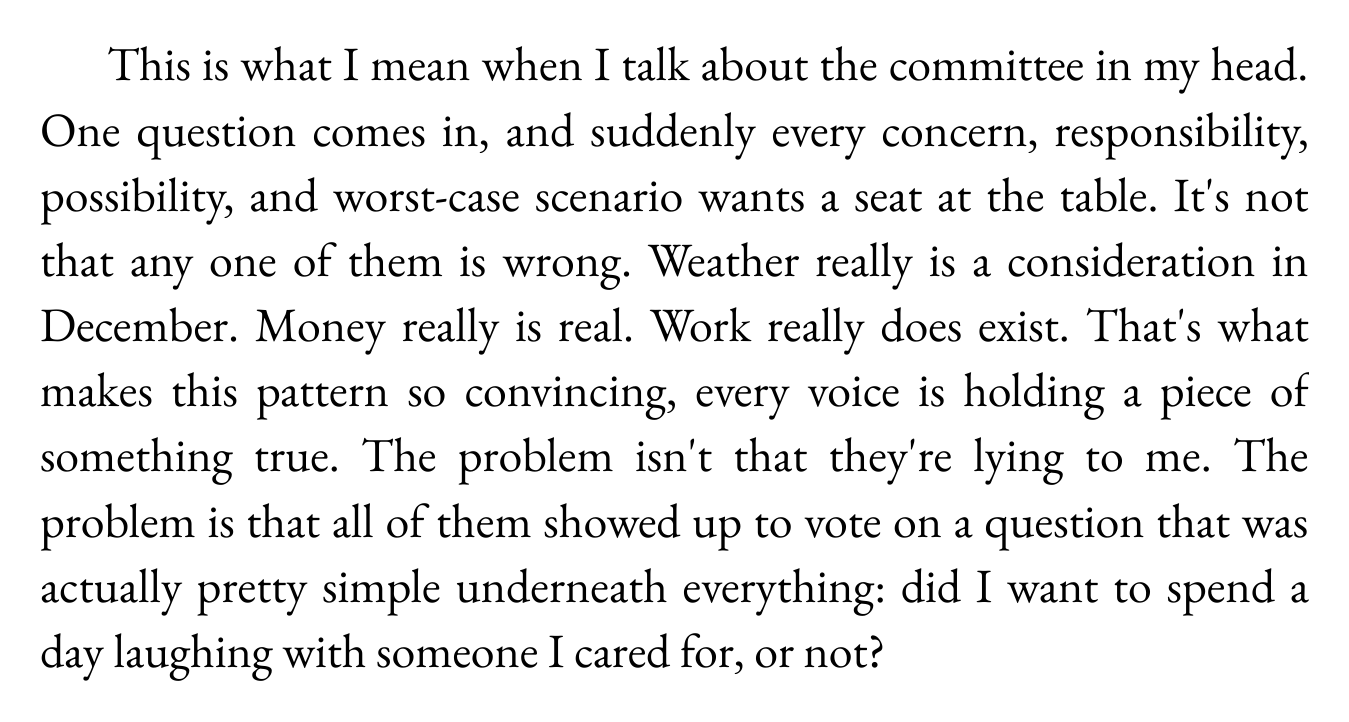 Page excerpt from Chapter Two of Be Fucking Real about the committee in my head