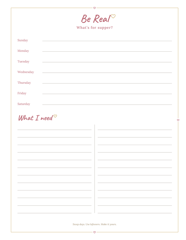Page from the free What's for Supper home printable